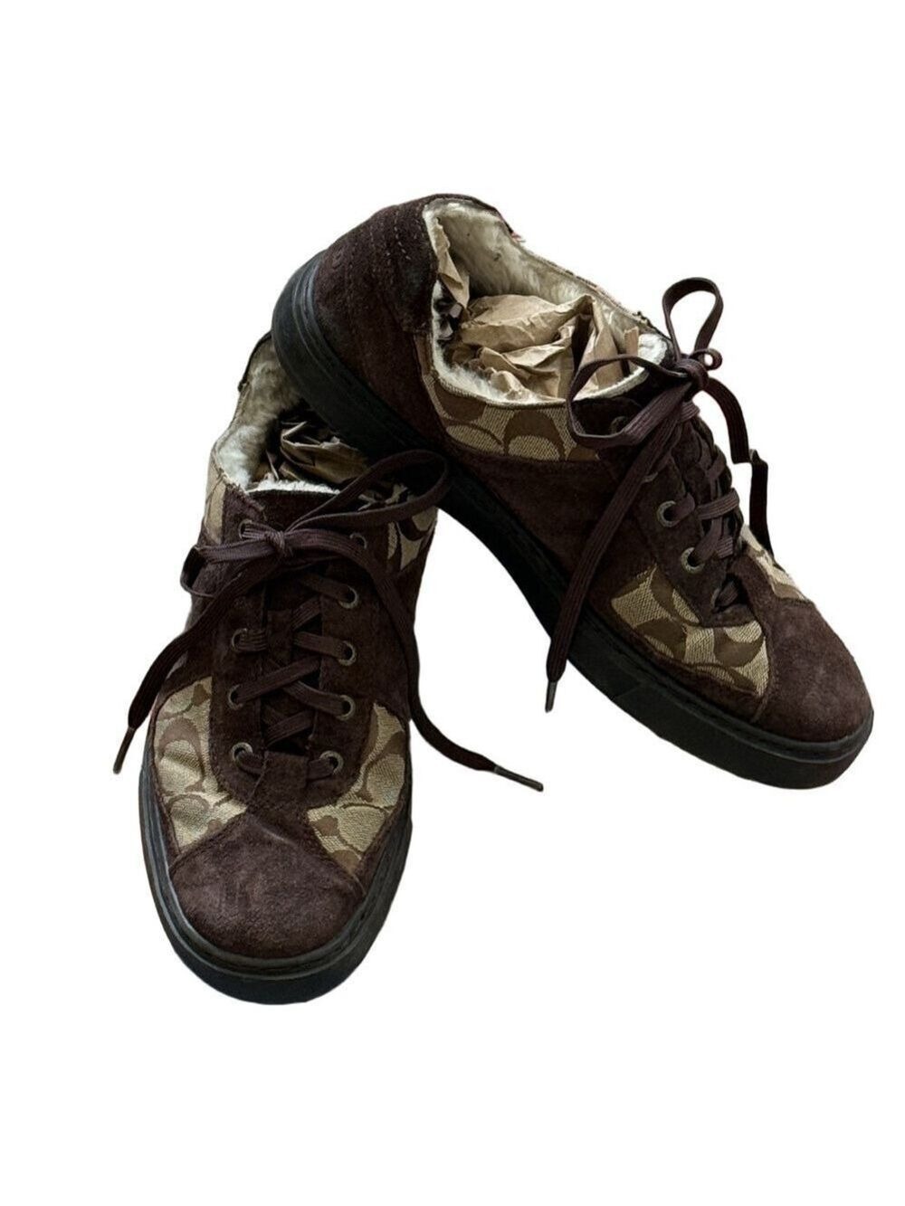 Coach Edwin Sherpa Lined Sneakers Brown Tan Logo Men's Size 8